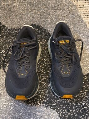 Hoka One One Men’s Navy Athletic Shoes with Gold Accents